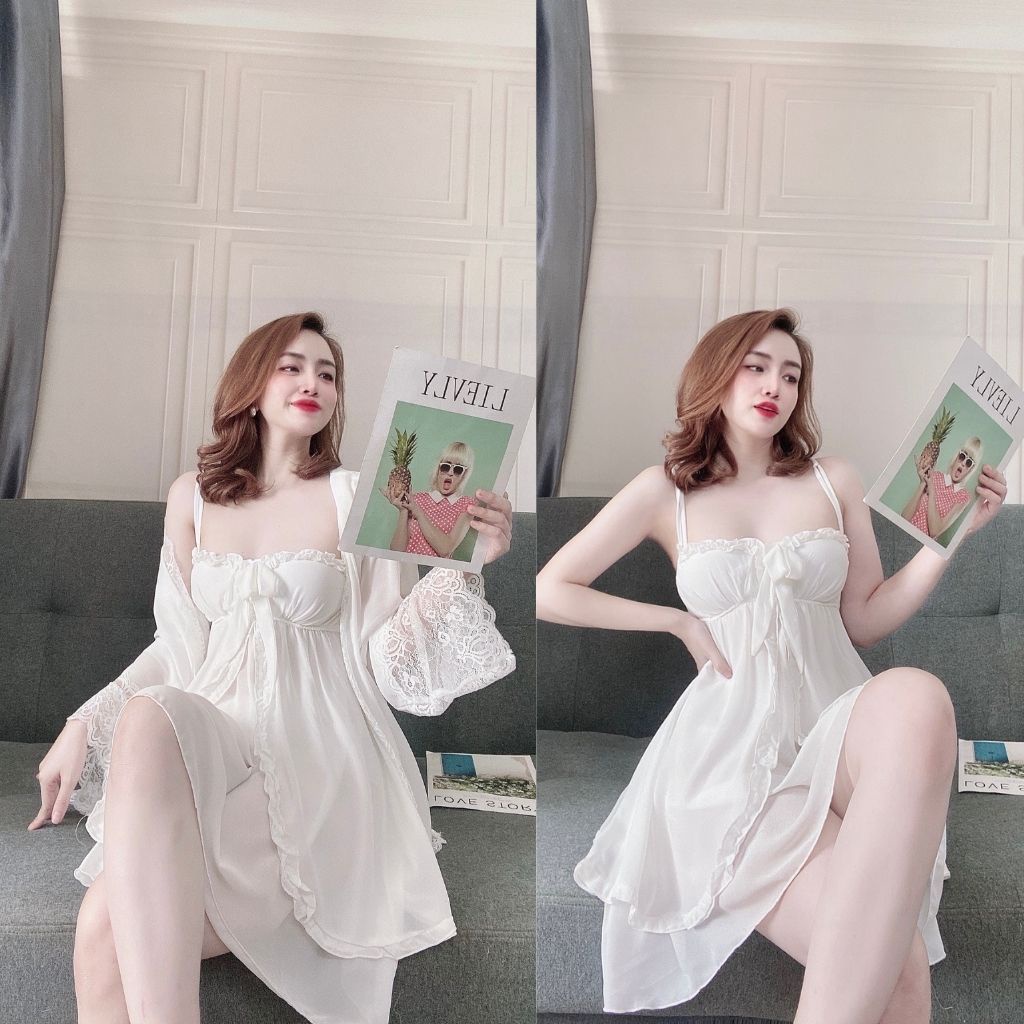 Váy ngủ áo choàng ❣️FREE SHIP❣️ Đầm ngủ sexy lụa Satin Chất Siêu Mát Dáng Siêu Xinh