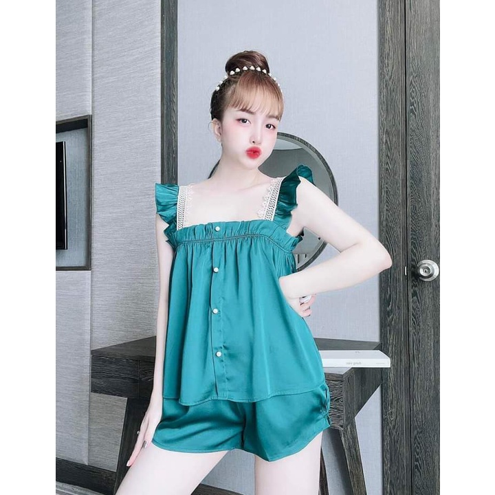 Bộ ngủ đùi cánh tiên mùa hè, Đồ bộ mặc nhà chất satin mềm mát - Phuongaliceshop