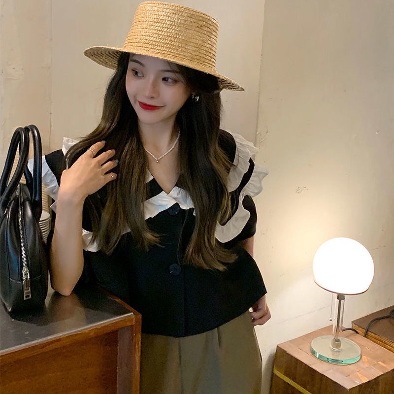 Áo sơ mi tay ngắn cổ búp bê dáng rộng thiết kế mới thời trang cho nữ