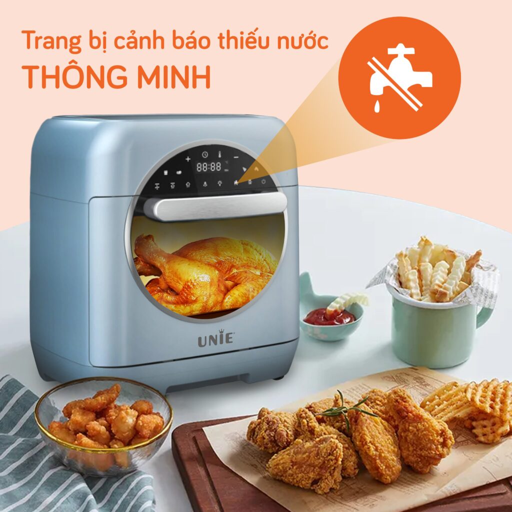 Nồi chiên không dầu hơi nước UNIE STEAM COLOR, Tính năng đa dạng : Chiên,Hấp,Nướng, Cửa kính 2 lớp, Bảo hành 12 tháng