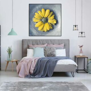 Tranh canvas  hoa cúc vàng 60x60 kèm khung viền