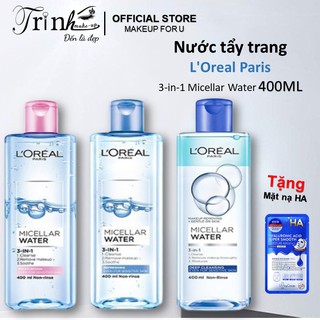 Nước Tẩy Trang Loreal Paris 3 in 1 Micellar Water 400ml Dưỡng Ẩm, Sạch Sâu Cho Da Xuất Xứ Pháp