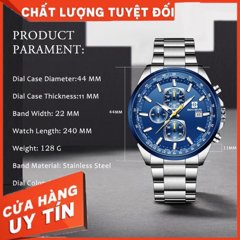 [Hàng Chính Hãng] Đồng hồ Nam BEN NEVIS 6027G Chạy 6 Kim - Dây Thép Lịch Ngày [Chất Lượng Số 1] | BigBuy360 - bigbuy360.vn