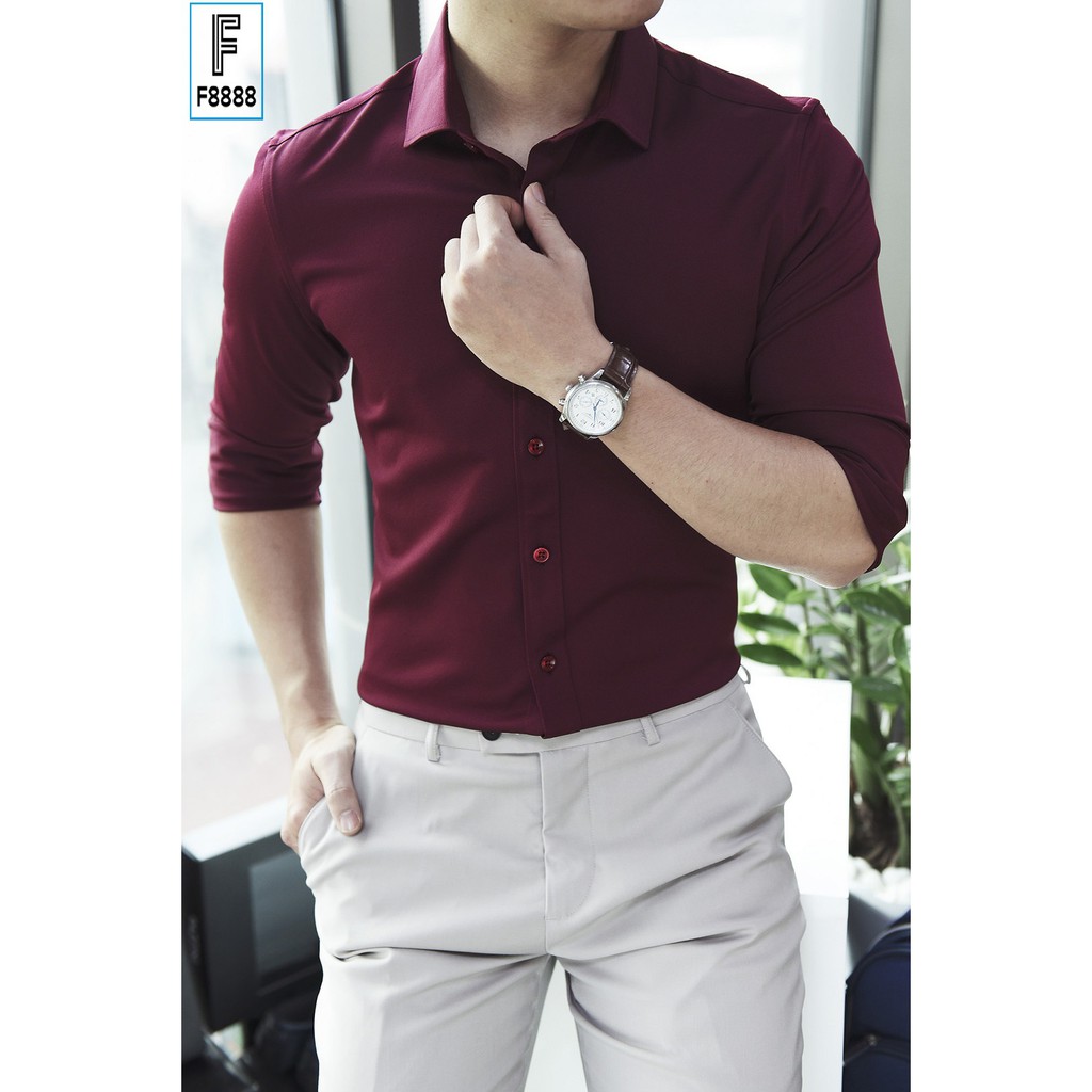 [Mã FAMAYMA2 giảm 10K đơn 50K] Áo sơ mi nam dài tay F8888 Đỏ Đô Cao cấp