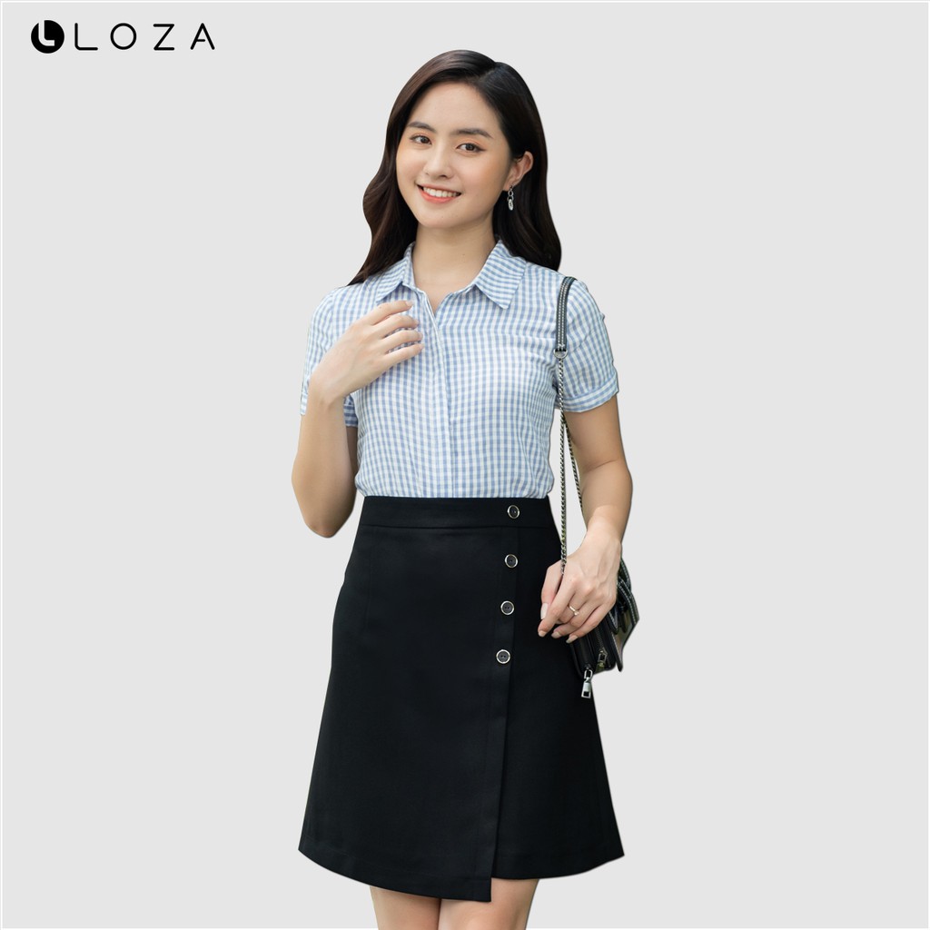 [Mã WAFAM22 hoàn 15% tối đa 50k xu đơn 150k] Áo sơ mi kẻ cổ đức cộc tay LOZA PS1001