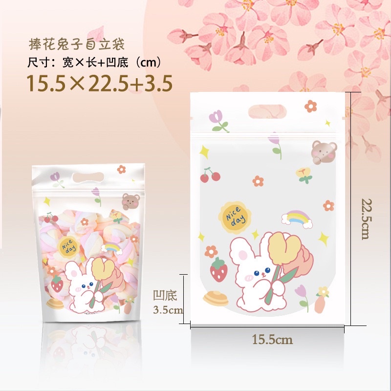 set 10 túi zip đựng bánh kẹo chibi hoạ tiết cute size 15.5 x 22 cm