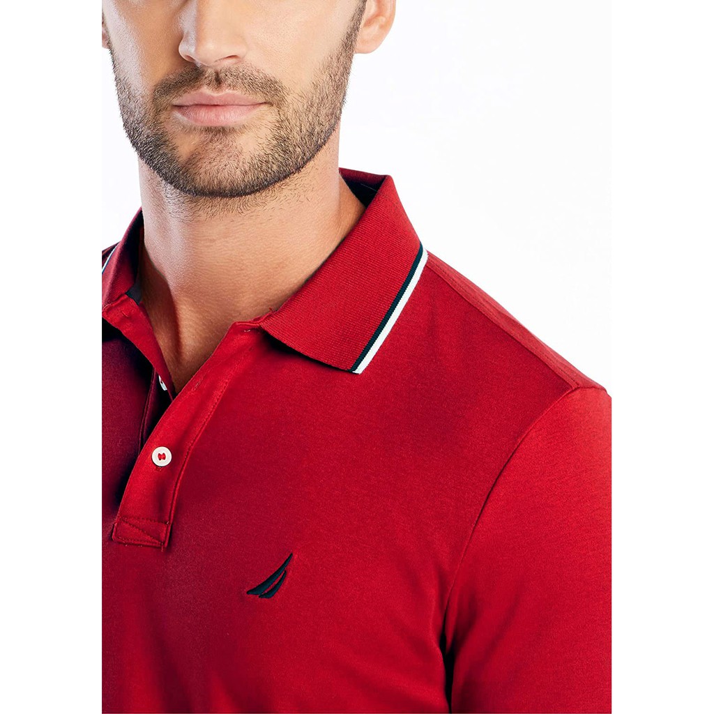 FO76 SHOP KHO HÀNG HIỆU XUẤT DƯ - NAUTICA - ÁO THUN POLO NAM CLASSIC FIT COTTON MỀM MÀU ĐỎ CỔ VIỀN ĐEN TRẮNG - K72860