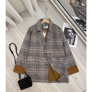 Áo vest blazer dạ kẻ hai lớp dày dặn phong cách hq
