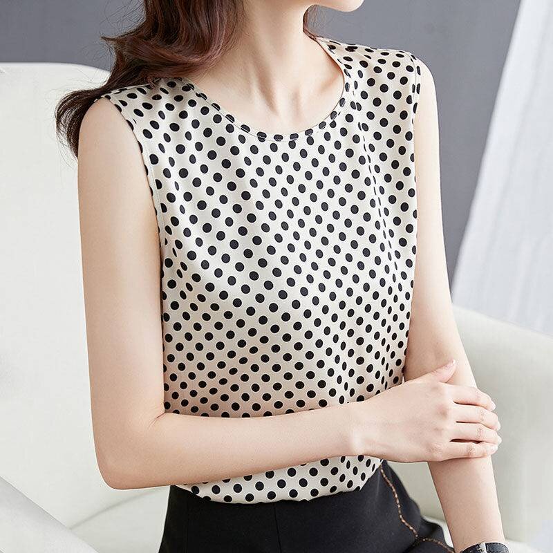 Áo Sát Nách Cổ Tròn Hoạ Tiết Chấm Bi Chất Liệu chiffon Cho Nữ