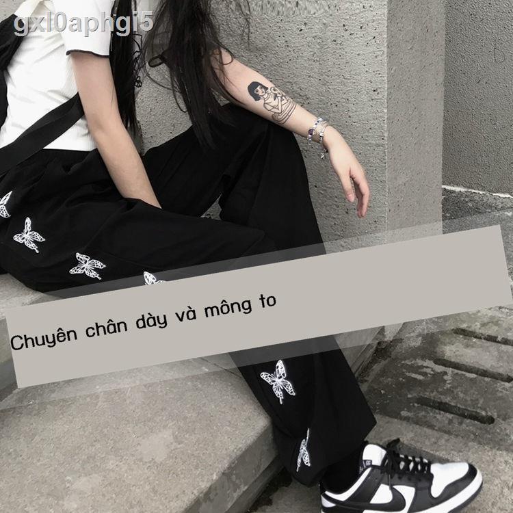 yangyangCộng với kích thước quần áo của phụ nữ béo chị em màu đen cao phong cách đường phố rộng ống phù hợp xu hướng rãi
