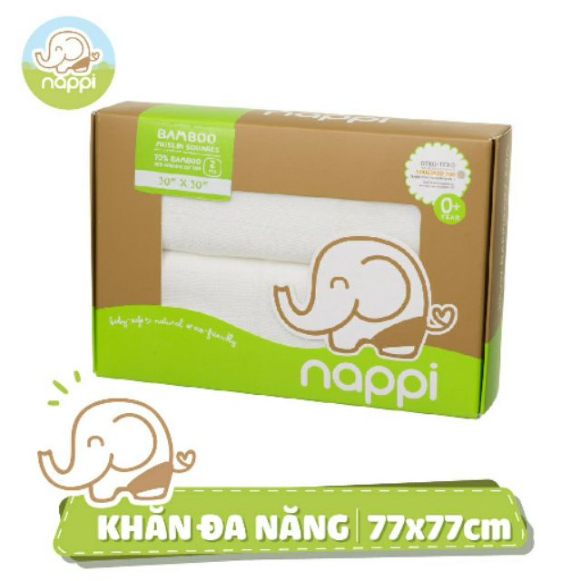 Set 2 khăn sợi tre đa năng cho bé Nappi 77x77cm, khăn vải dệt cotton organic - Monnie Kids