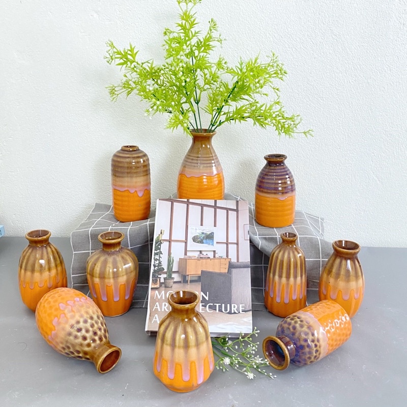 Lọ hoa, bình cắm hoa mini decor gốm sứ bát tràng cao cấp men hoả biến