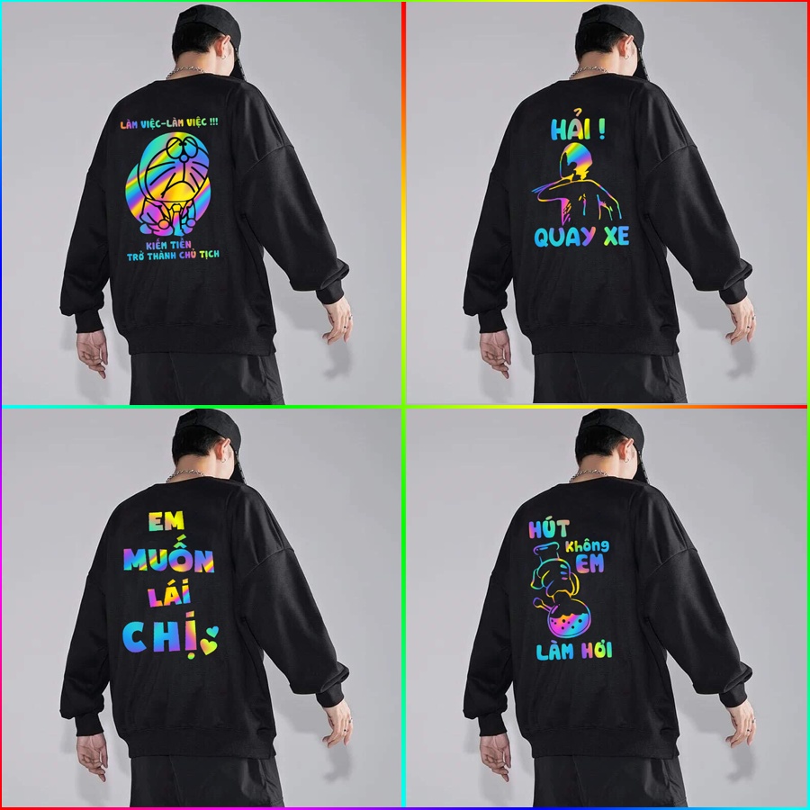 Áo Sweater Phản Quang Bảy Màu Nam Nữ Dài Tay Thu Đông Chất Nỉ Đẹp Bo Tay, Bo Gấu, Cá Tính Tỏa Sáng Thu Hút Ánh Nhìn