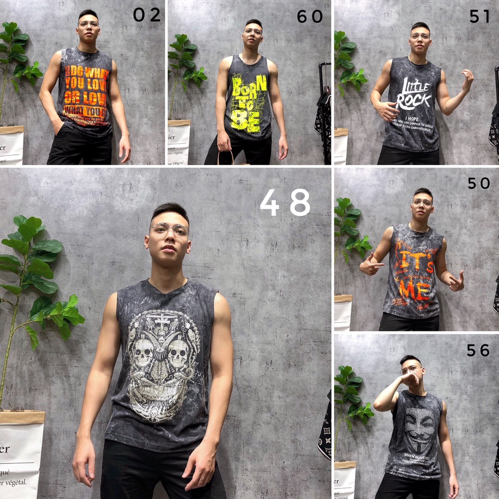 Áo ba lỗ gym tanktop sát nách 3 lỗ thể thao bigsize nam cotton họa tiết đầu lâu cao cấp SNTL 66