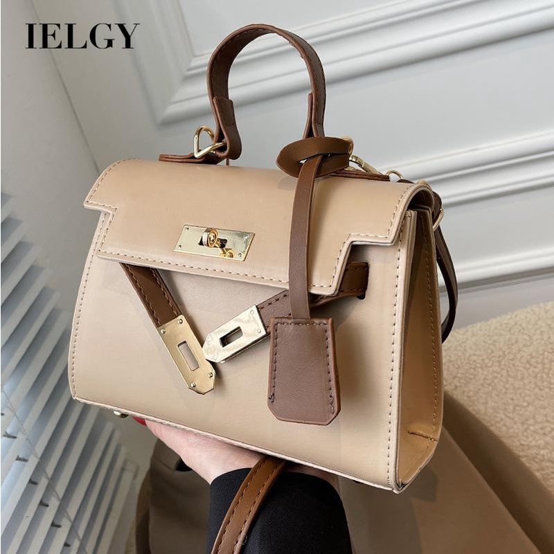 Túi đeo chéo IELGY hình vuông nhỏ phối màu có khóa cài thời trang cho nữ