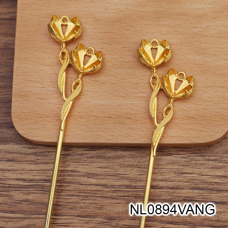 1 cán trâm đúc họa tiết nụ hoa 165*28mm nguyên liệu làm trâm làm trang sức cổ trang