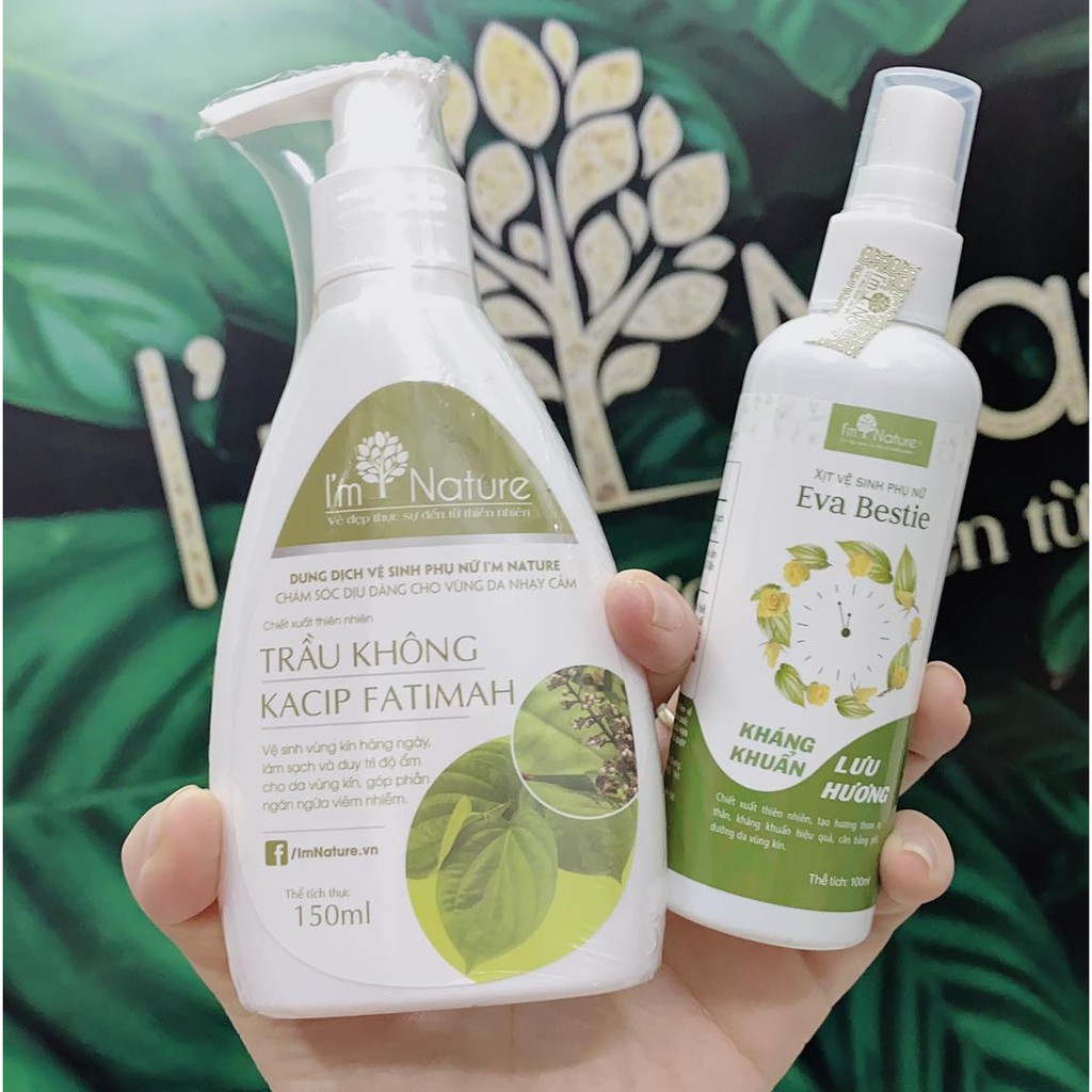 Combo Xịt Khử Mùi - Nước Hoa Vùng Kín Eva Bestie 100ml & Dung Dịch Vệ Sinh Trầu Không I'm 150ml Nature