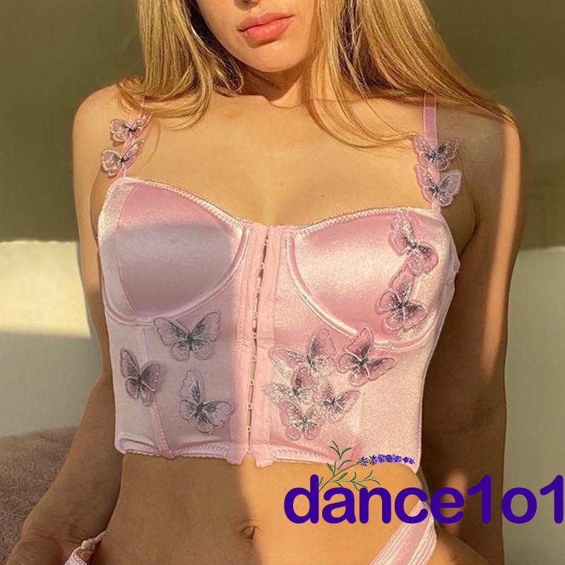 Áo Ba Lỗ Cài Khóa Trước Thêu Hình Bướm Cho Nữ 1O1-