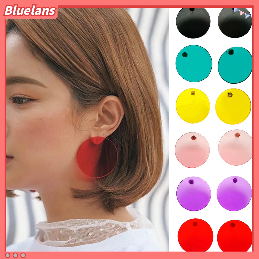 Bông tai nhựa trong suốt hình tròn nhiều màu sắc thời trang cho nữ