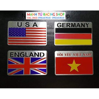 tem nhôm lá cờ USA GERMANY ENGLAND Việt Nam 5x8 cm - 343decal