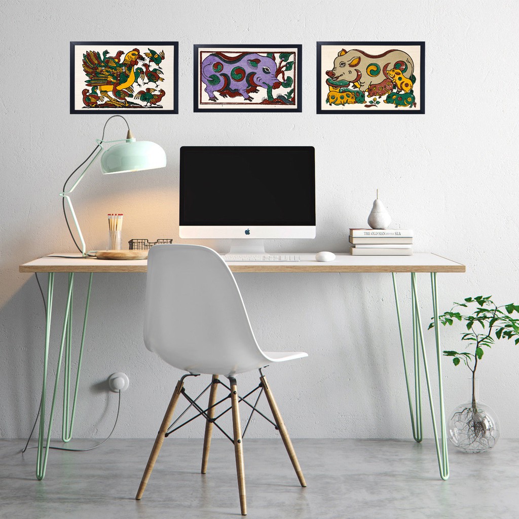 Tranh Đông Hồ, Bức Đàn lợn, lợn đàn  trang trí nhà cửa hàng, quán cà phê cafe, phòng khách, trang trí