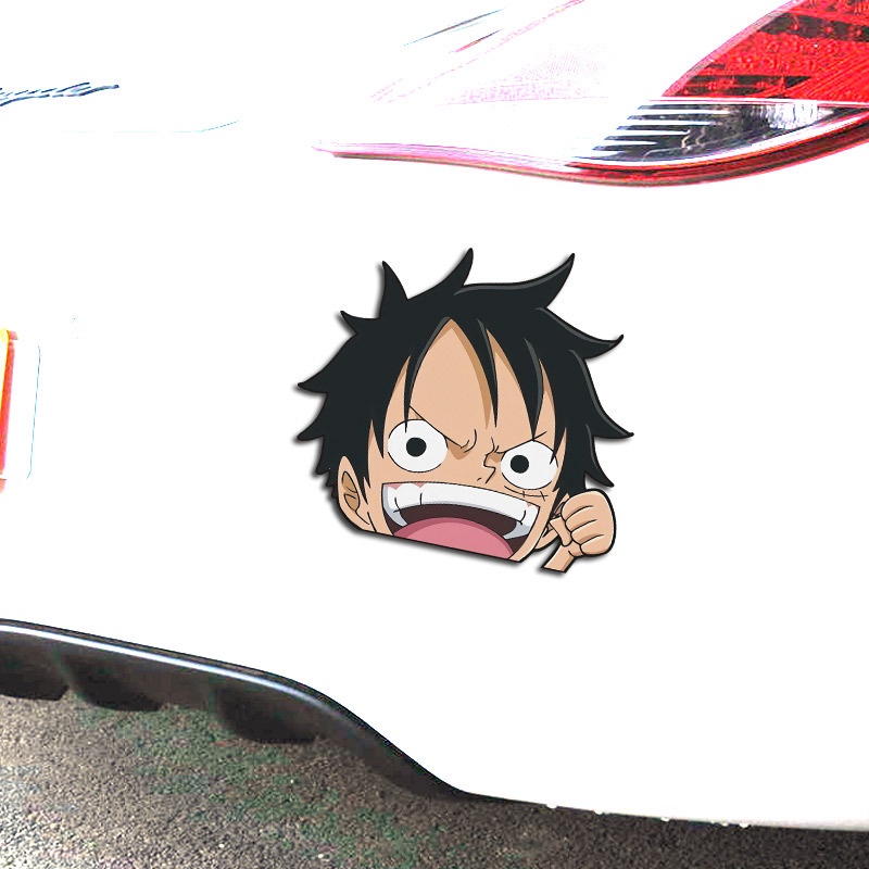 Miếng Dán Trang Trí Kính Chắn Gió Xe Hơi / Laptop / Gương Chiếu Hậu Họa Tiết Hoạt Hình ONE PIECE Luffy Chopper Zoro Phản Quang
