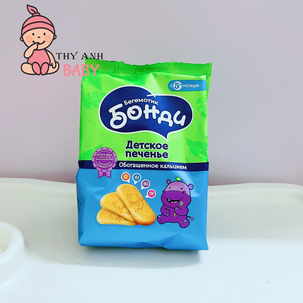 Bánh Ăn Dặm Hà Mã Nga 180g Bổ Sung Fe, I-ốt &amp; Canxi Cho Bé 5m+