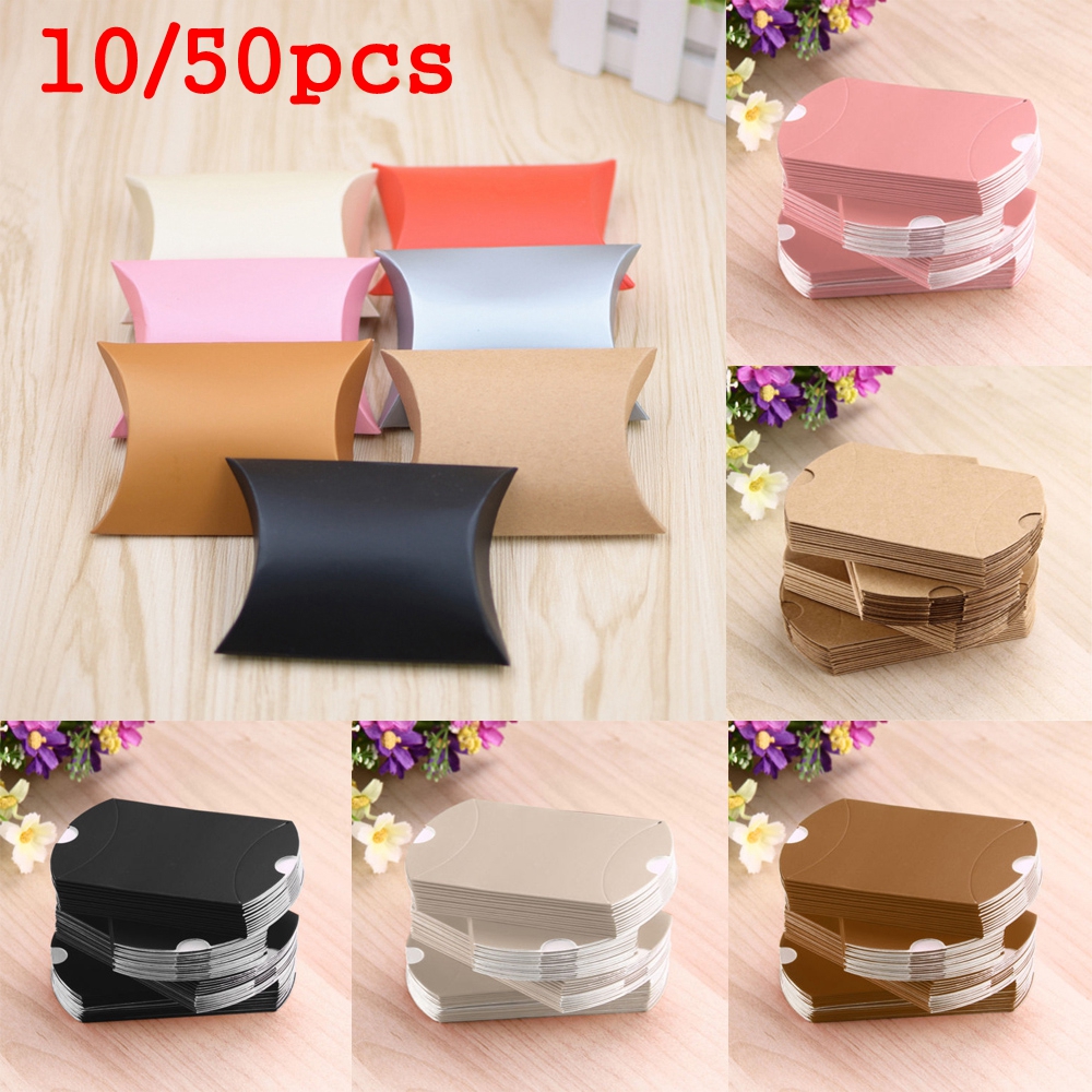 Bộ 10/50 Hộp Giấy Đựng Kẹo Hình Gối Nhiều Màu Dễ Thương Trang Trí Nhà Cửa/Sự Kiện