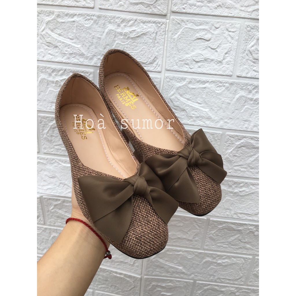 Giày bệt nơ dạ nâu(form rộng lùi 1 size)
