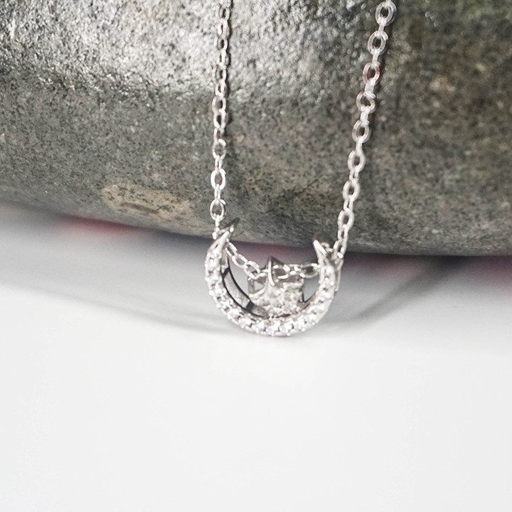 Vòng Cổ Nữ Hình Mặt Trăng Và Ngôi Sao, Bạc S925 Sáng Bóng - VC009