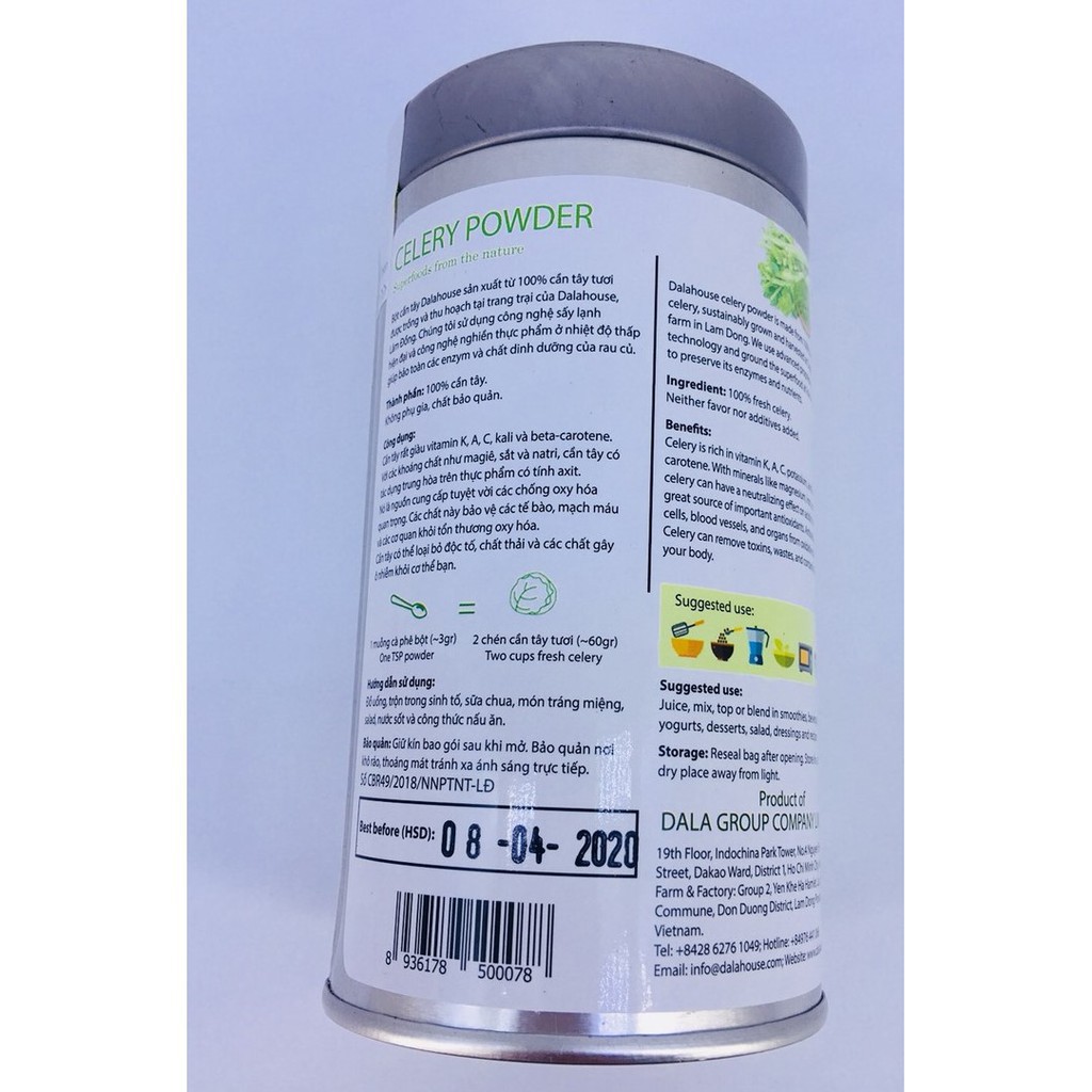 Bột Cần Tây Nguyên Chất Lon 150g Giảm Cân - Đẹp Da - Chống oxy Hóa