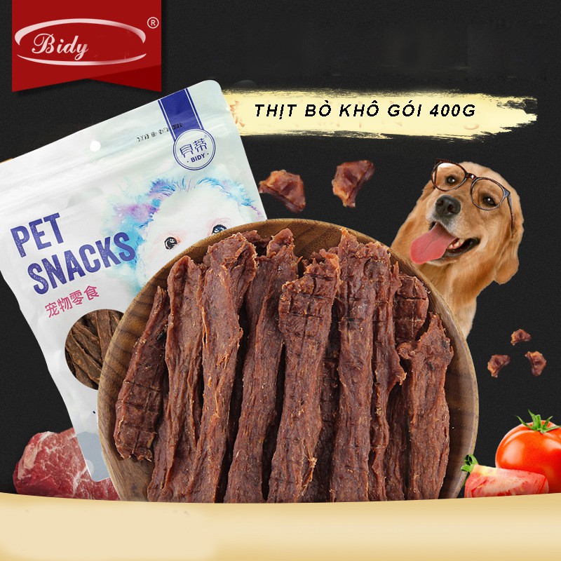 Thức ăn cho chó Bidy Pet Snack thịt bò sấy khô tăng cường dưỡng chất -400g