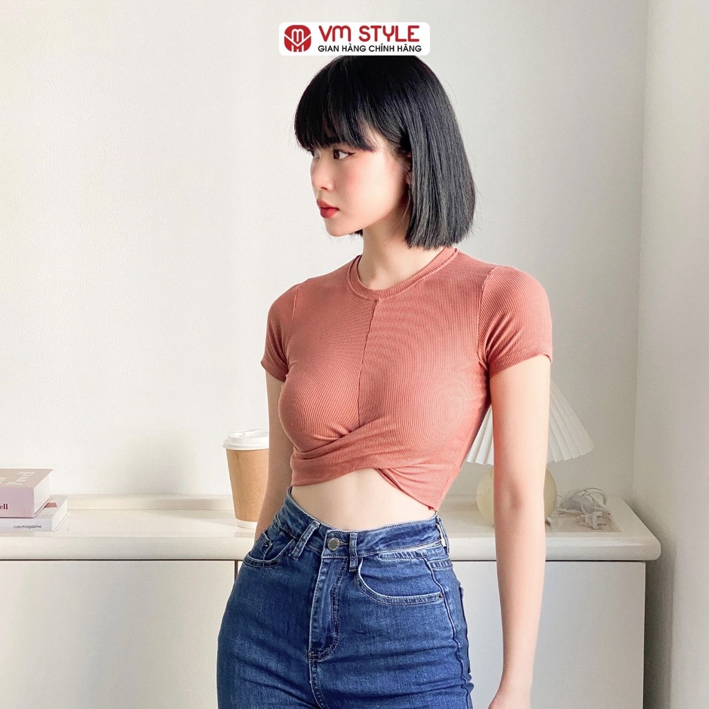 Áo thun tay ngắn VM STYLE xoắn eo ulzzang thời trang nữ 22ATU03T370902