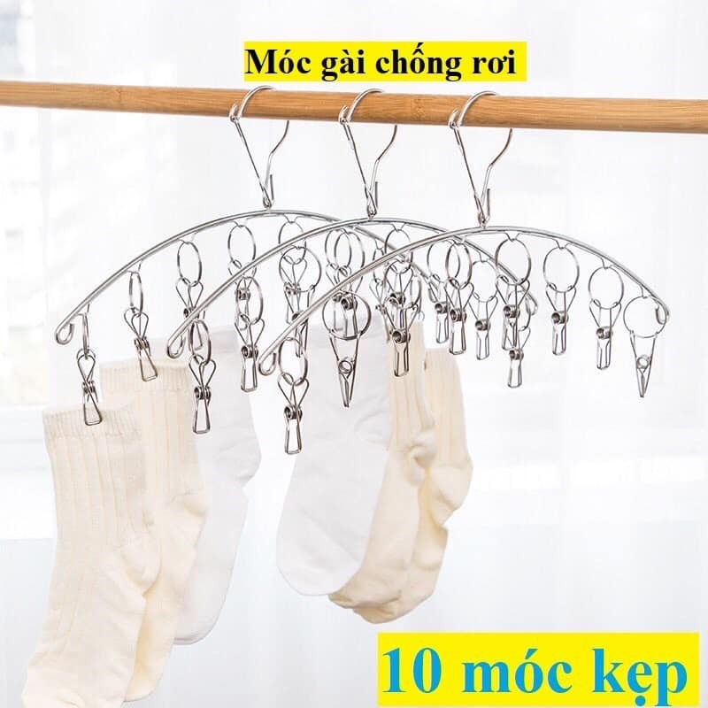 MÓC TREO PHƠI TẤT VỚ,ĐỒ LÓT INOX CHỐNG RƠI 10 KẸP CỐ ĐỊNH-giadungsieure