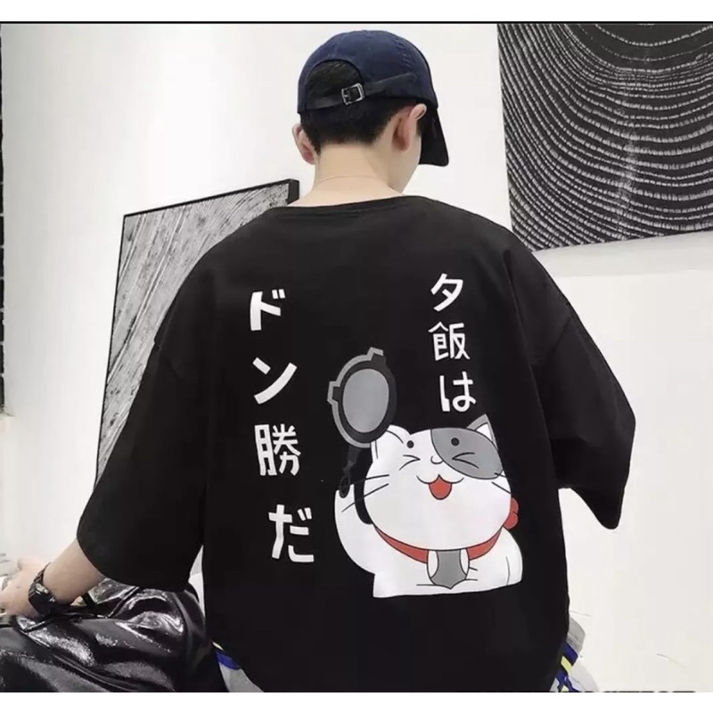 [CÓ ẢNH THẬT] Áo Thun Form Rộng Nam Nữ Phong Cách Hàn Quốc In Hình Mèo Thần Tài Độc Đẹp Thiết Kế Thời Trang