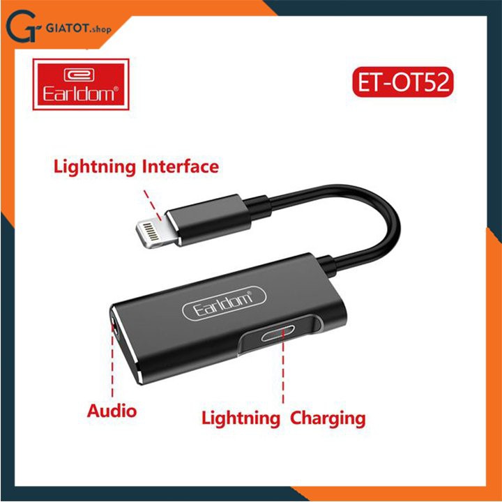 Jack chuyển 2in1 Lightning Earldom OT52 (1 cổng Lightning + 1 cổng 3.5mm)