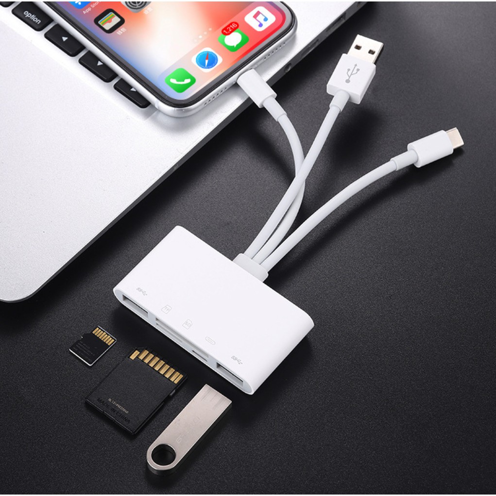 Đầu đọc thẻ nhớ SD. đầu lọc thẻ nhớ. cáp OTG kiêm đầu chuyển đổi usb cho iphone type c đa năng tự động kết nối.