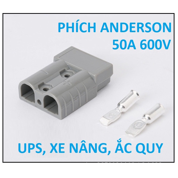 Đầu giắc Phích Jack cắm Anderson 50A 600V Chịu tải cho Ắc quy Pin Xe nâng Ups Điện mặt trời một chiều DC chống ngược cực