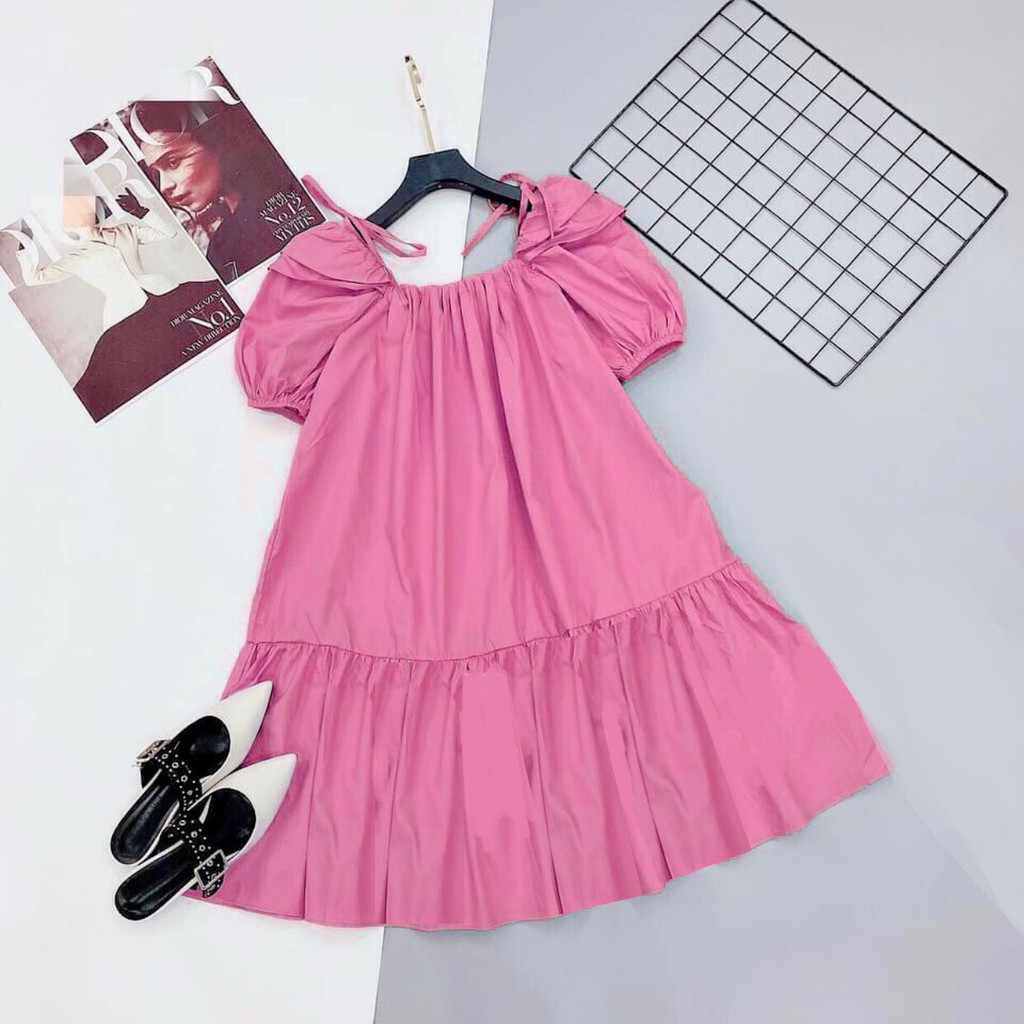 Mcbb 9-24 kg lụa Italia váy cho bé gái váy trễ vai suông tiểu thư babydoll váy trắng công chúa thời trang đầm trẻ em bộ