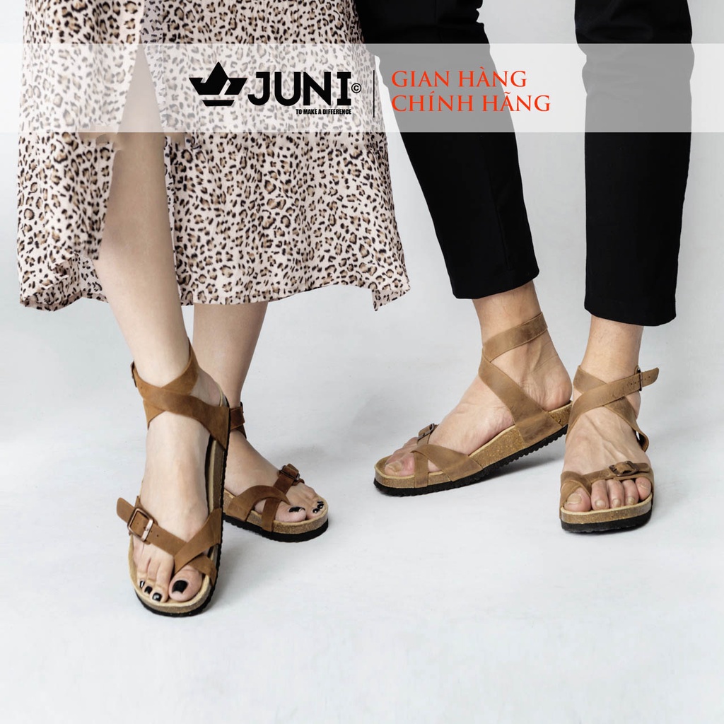 [DA BÒ THẬT] D16-Dép Sandal da bò cổ cao Unisex (Đế trấu) – Juni Store