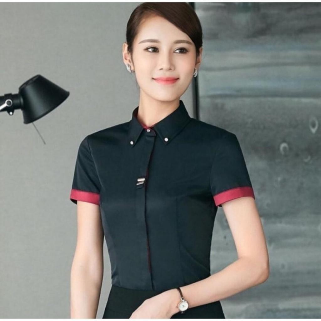 Áo sơ mi nữ viền trong cổ tay ngắn Mã G887 Thời trang PONIVA cao cấp Phong cách nữ tính thanh lịch