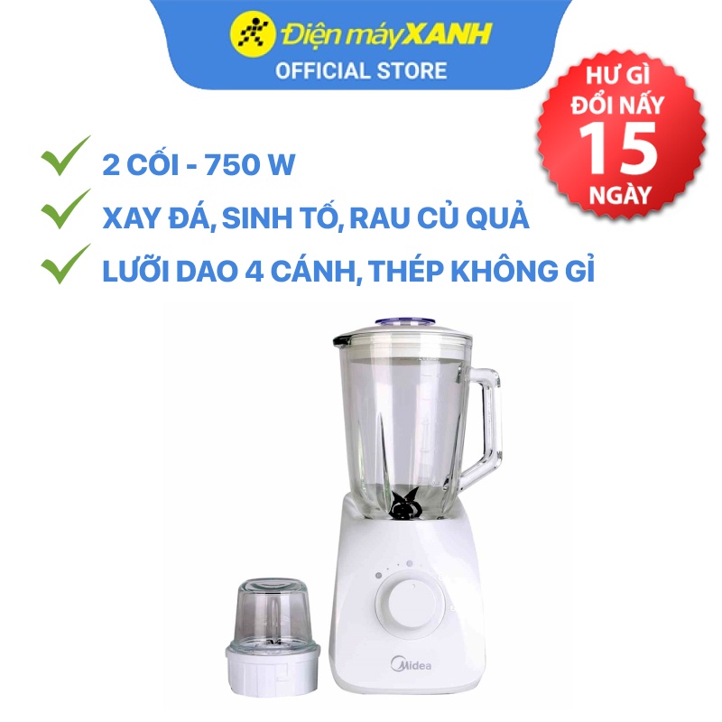 Máy xay sinh tố Midea MJ-BL75G 1.5 lít 750W xay đá, sinh tố, rau củ, súp, hạt, gia vị - Chính hãng BH 12 tháng