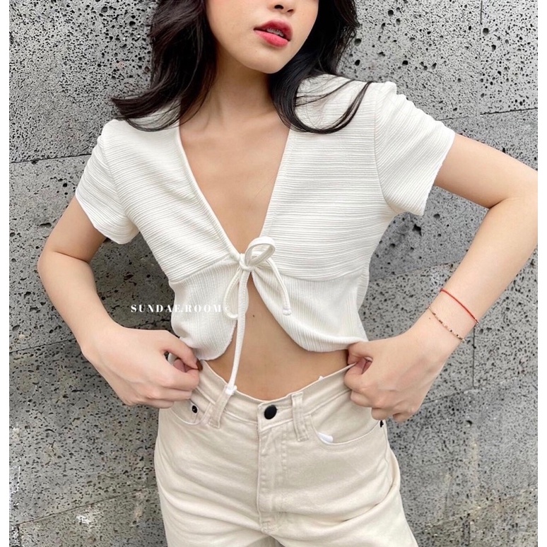 Áo croptop chất đũi gân mềm mại Evid