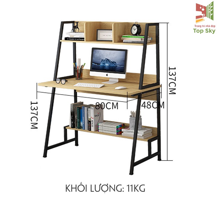 Bộ bàn học chữ A kết hợp giá sách tiện ích.