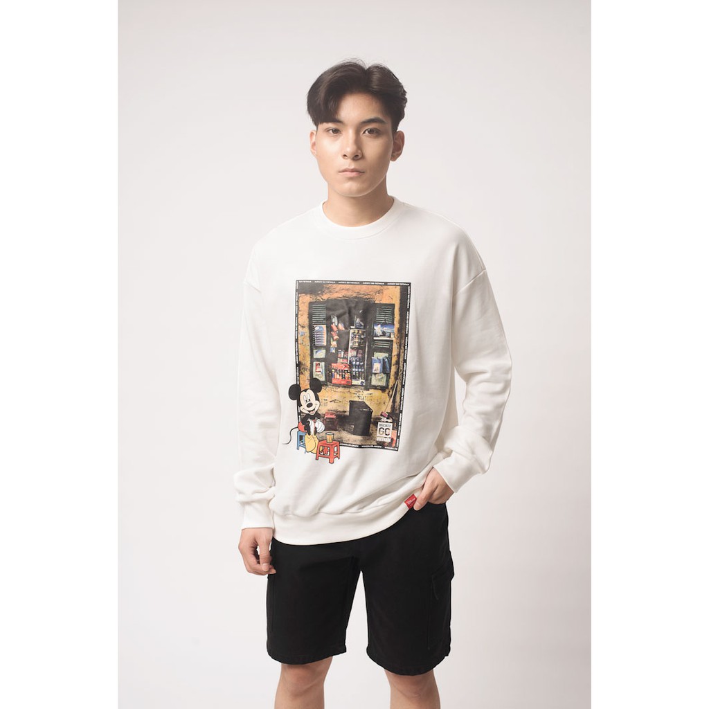 Áo Sweatshirt Nỉ Không Mũ Nam Nữ Unisex BOO Form Rộng In Hình Mickey Relaxing