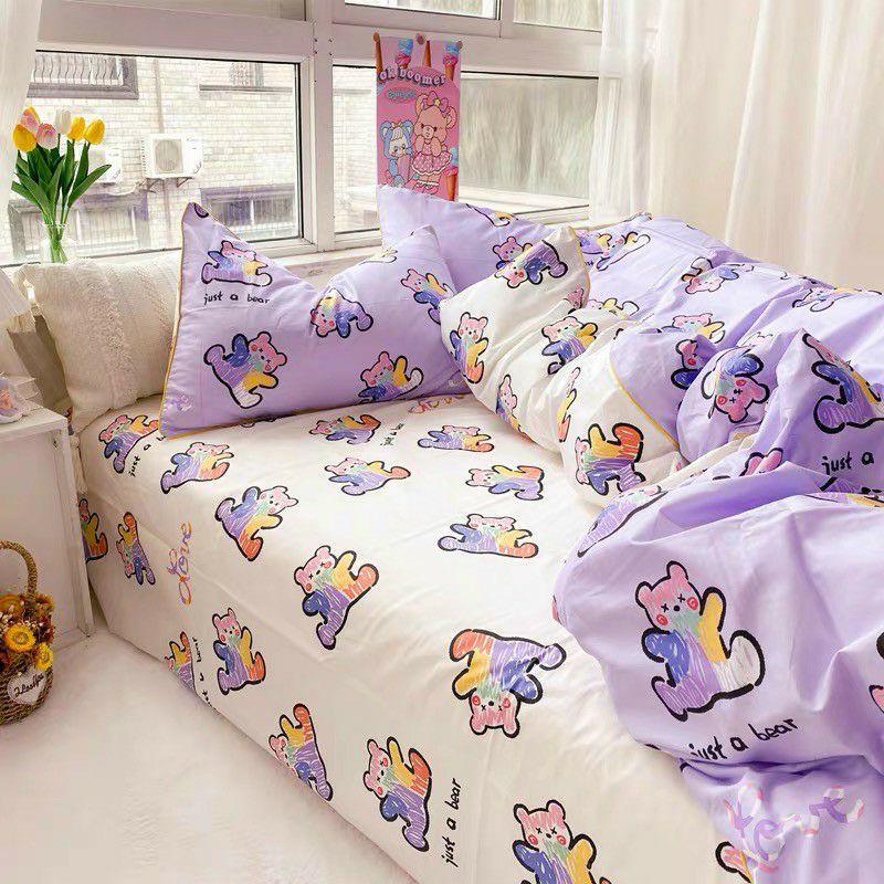 Bộ chăn ga cotton poly Gấu Tím. Nhiều mẫu lựa chọn