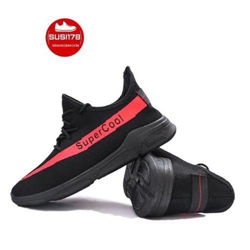 GiàyThể Thao Nam Giày Sneaker  2020 đế cao su vải thoáng khí  mầu đen phối đỏ đi nhẹ êm hd87