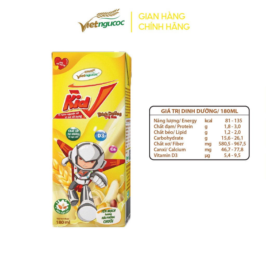 Sữa tốt bụng V-Kid Yến mạch Chuối - Đậu phộng lốc 4 hộp  - 180ml/hộp (không quà KM)