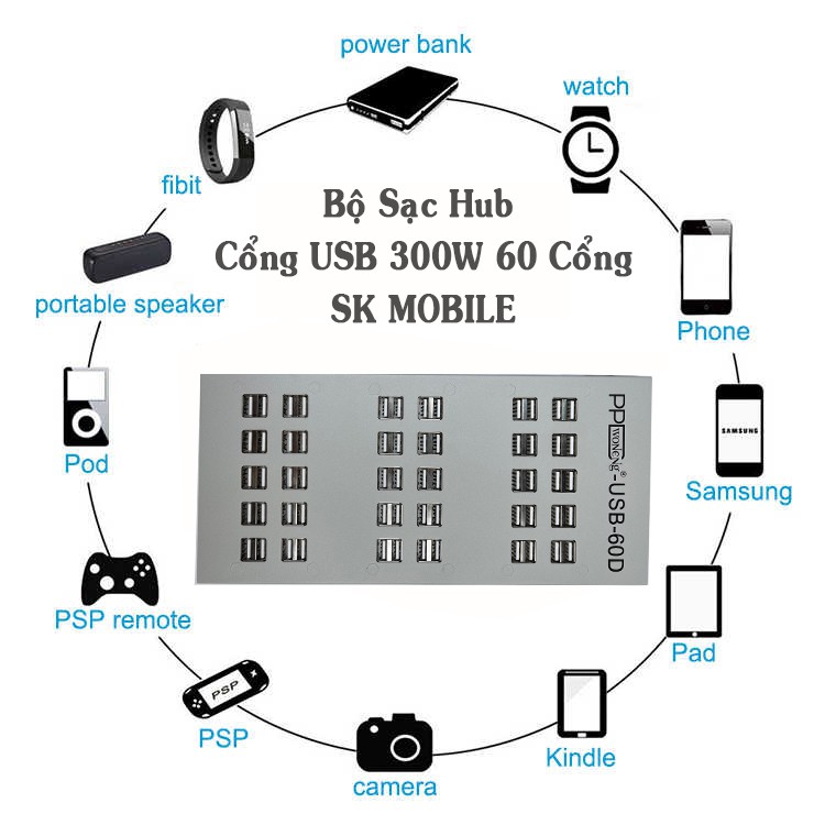 Bộ Sạc Hub Cổng Usb 300W 60 Cổng