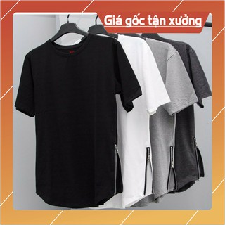 Áo thun tay lỡ zipper cotton